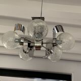 Vintage suspension 5 lights, glass and chrome