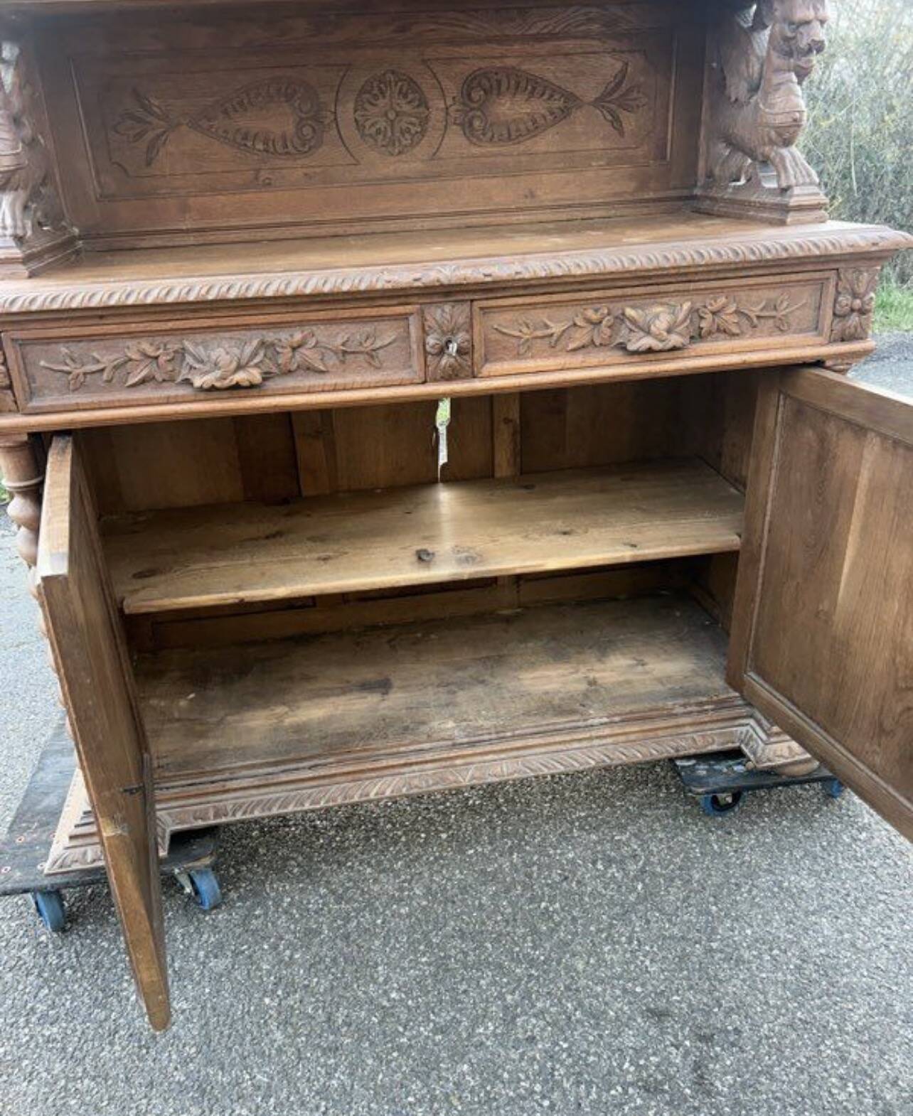 Henri II two-body buffet carved from solid wood