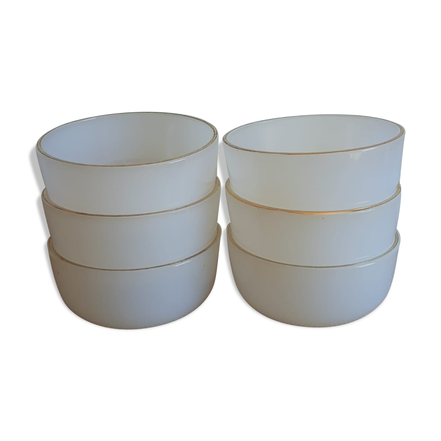 6 ramekins leach oil, vintage golden white