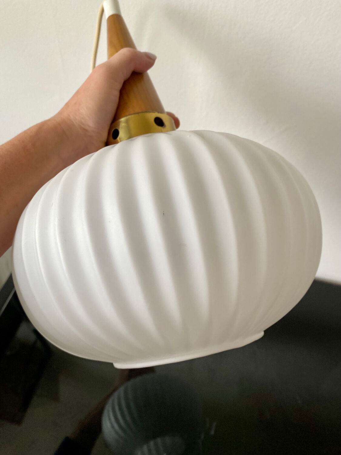 Louis Kalff brushed opaline lamp