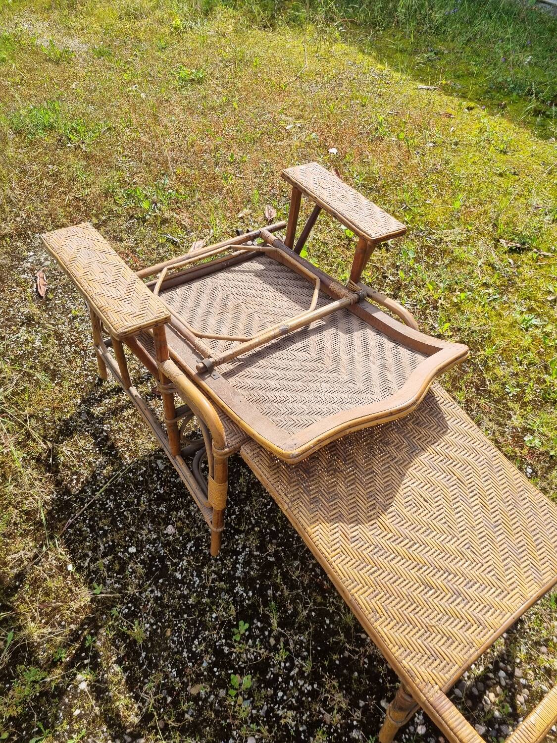 Old vintage rattan lounge chair