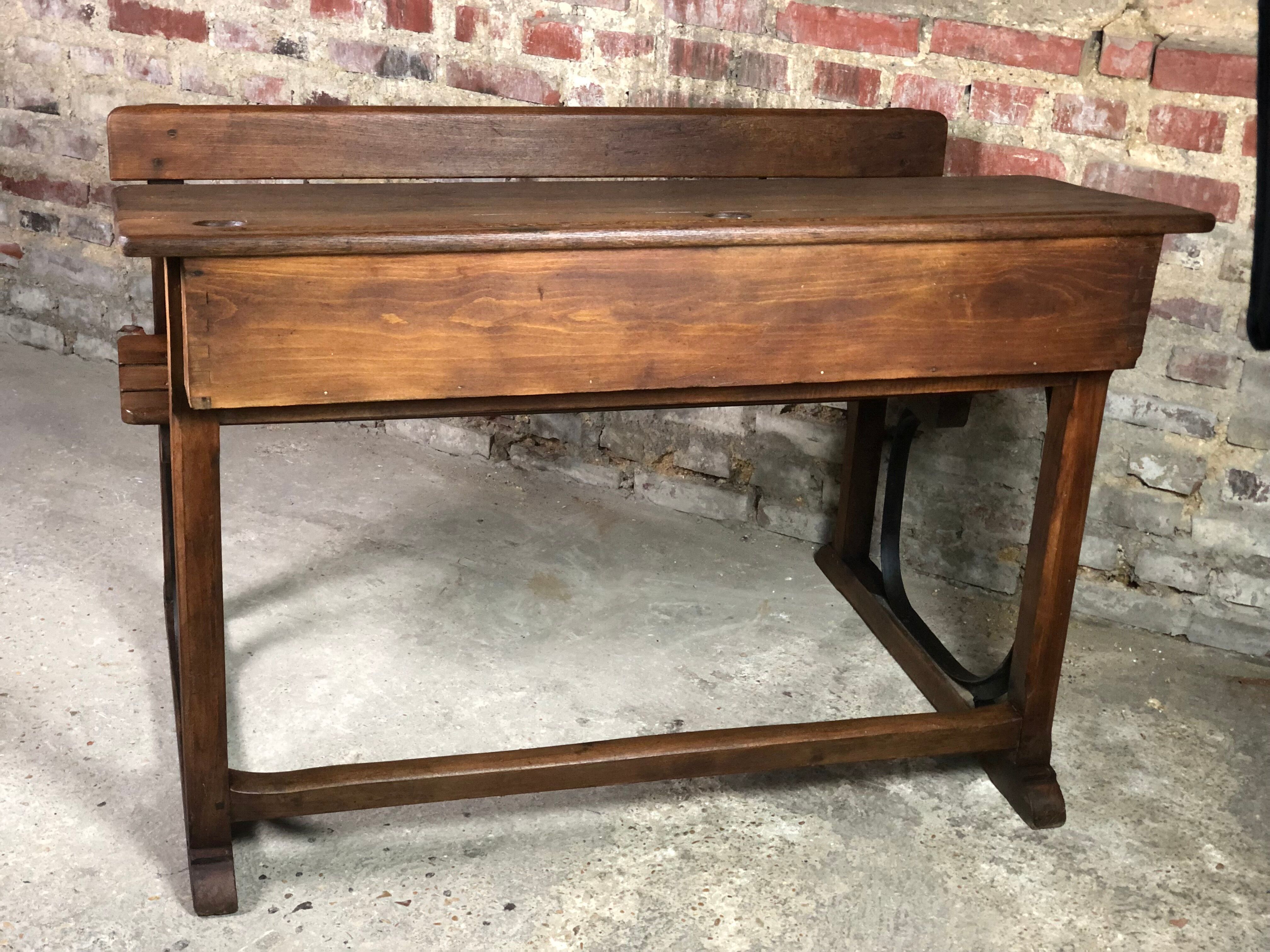 School desk in oak and iron frame 1930s