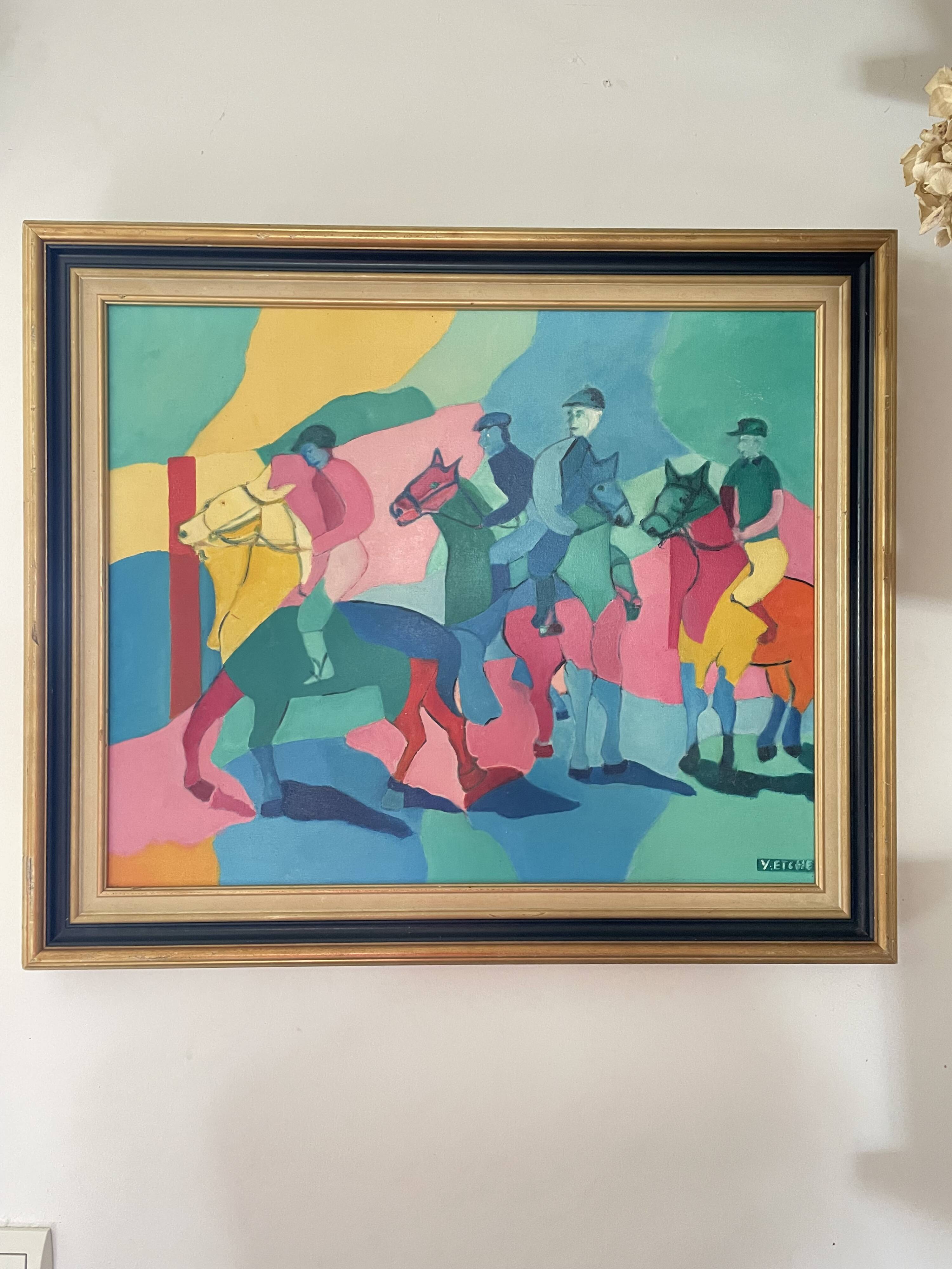 Huile sur toile signée - scène équestre