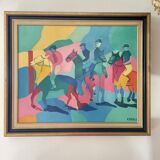 Huile sur toile signée - scène équestre