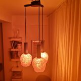 Orange Lucite Spaghetti 3 light cascading chandelier lamp