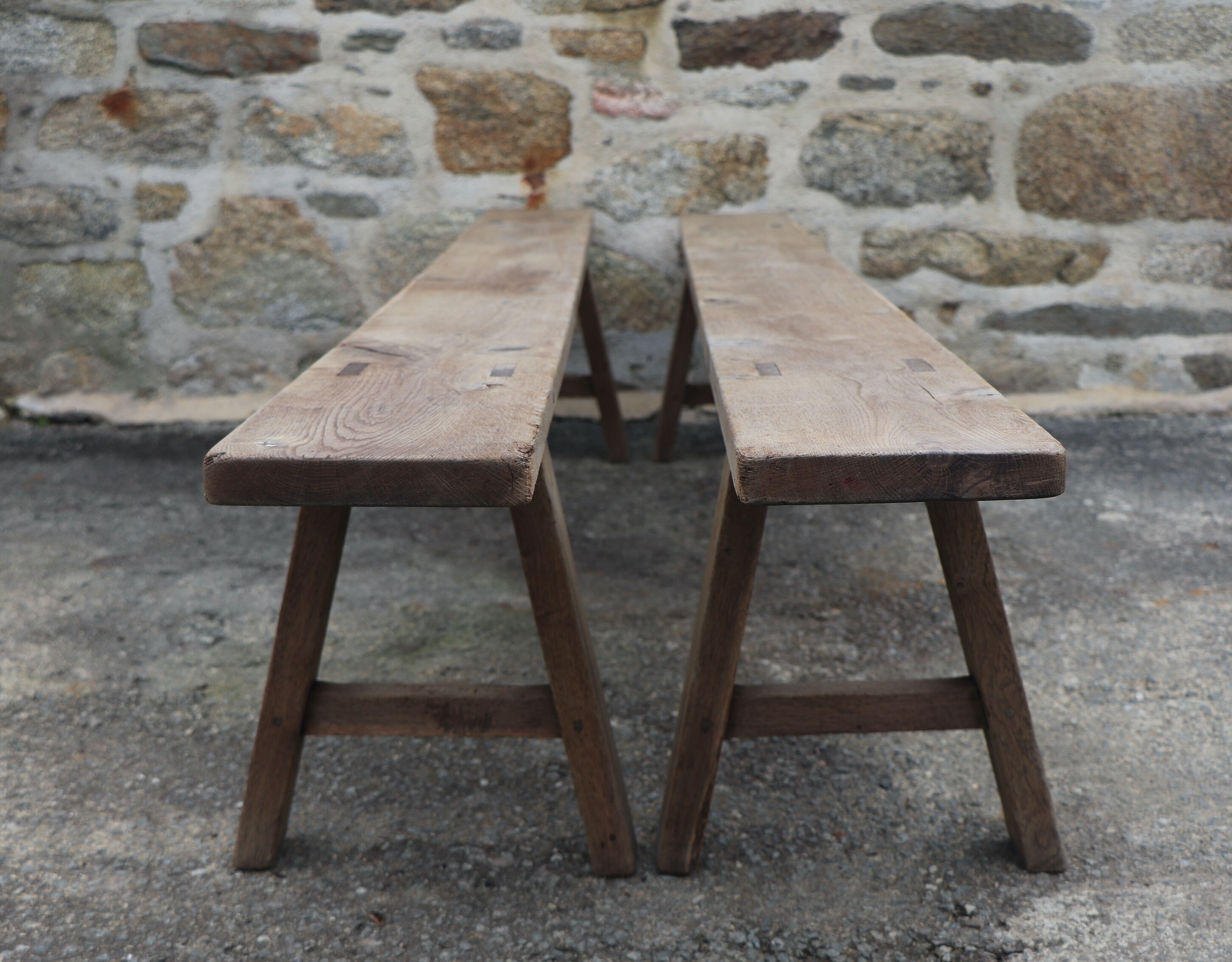 Pair of large solid wood benches XIXth