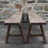 Pair of large solid wood benches XIXth
