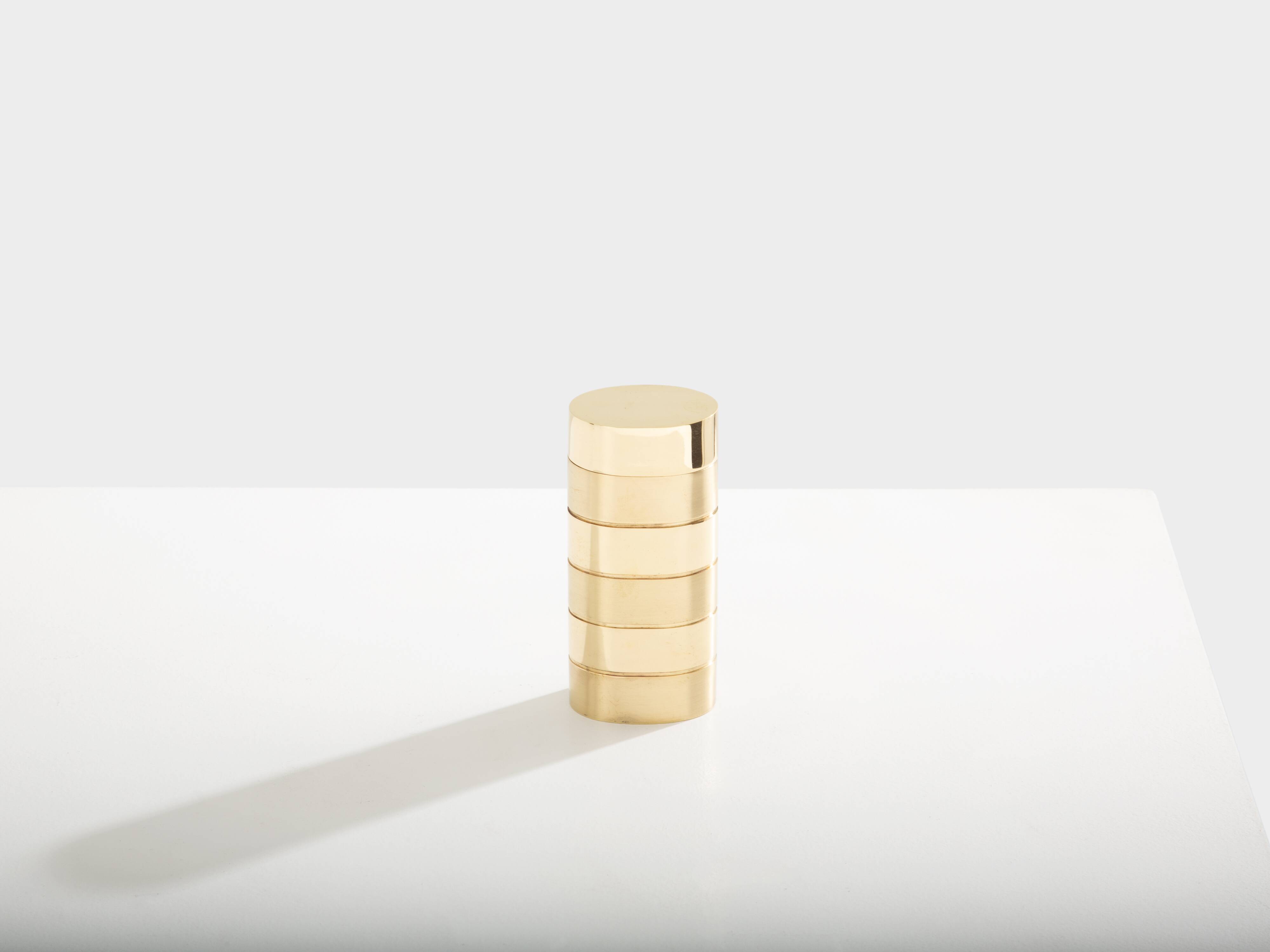 Gabriella Crespi small brushed and polished brass box signed circa 1970.