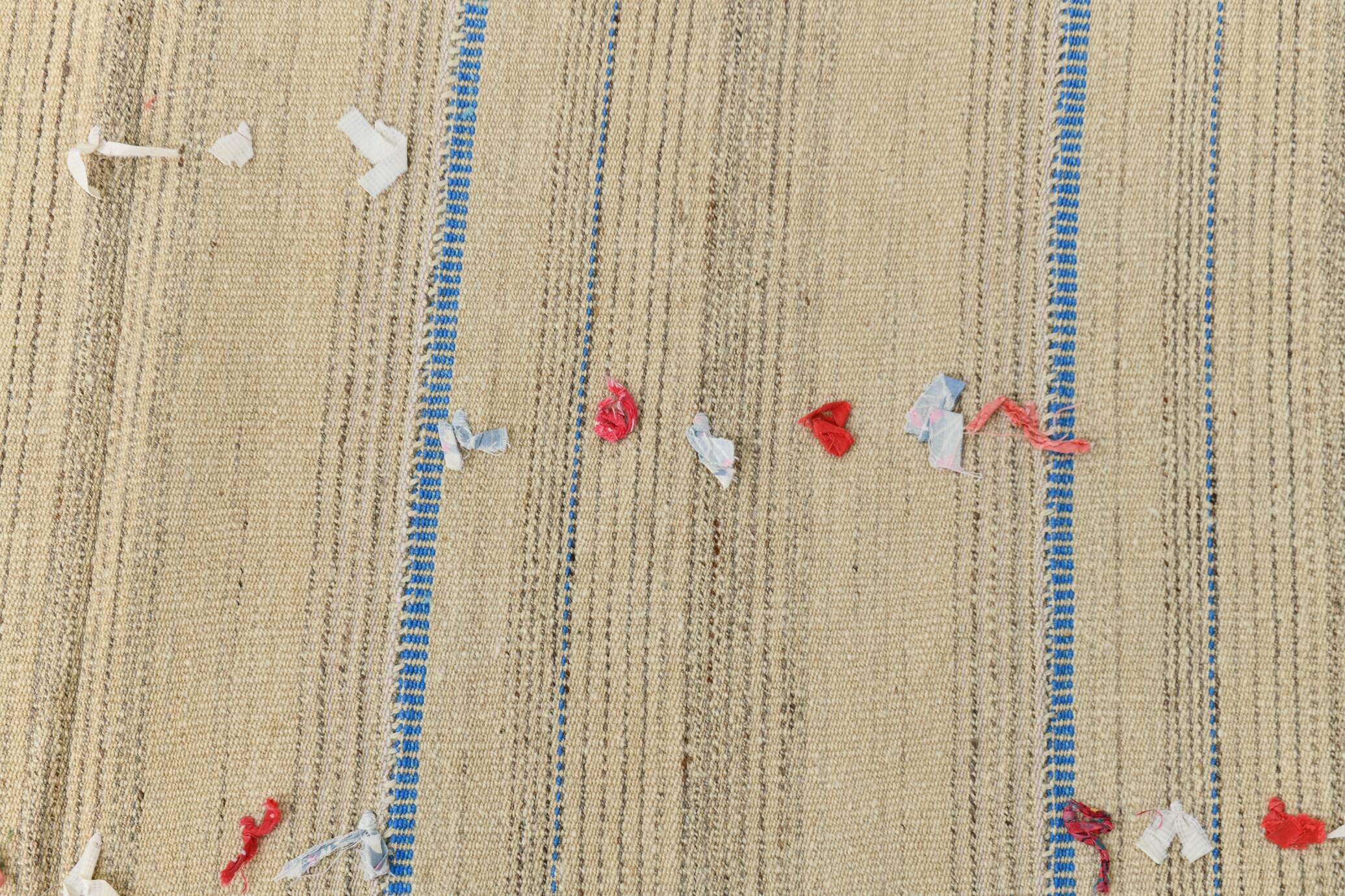 5x8 Turkish Mid Century Modern Cream & Brown Kilim Rug, 151x230Cm