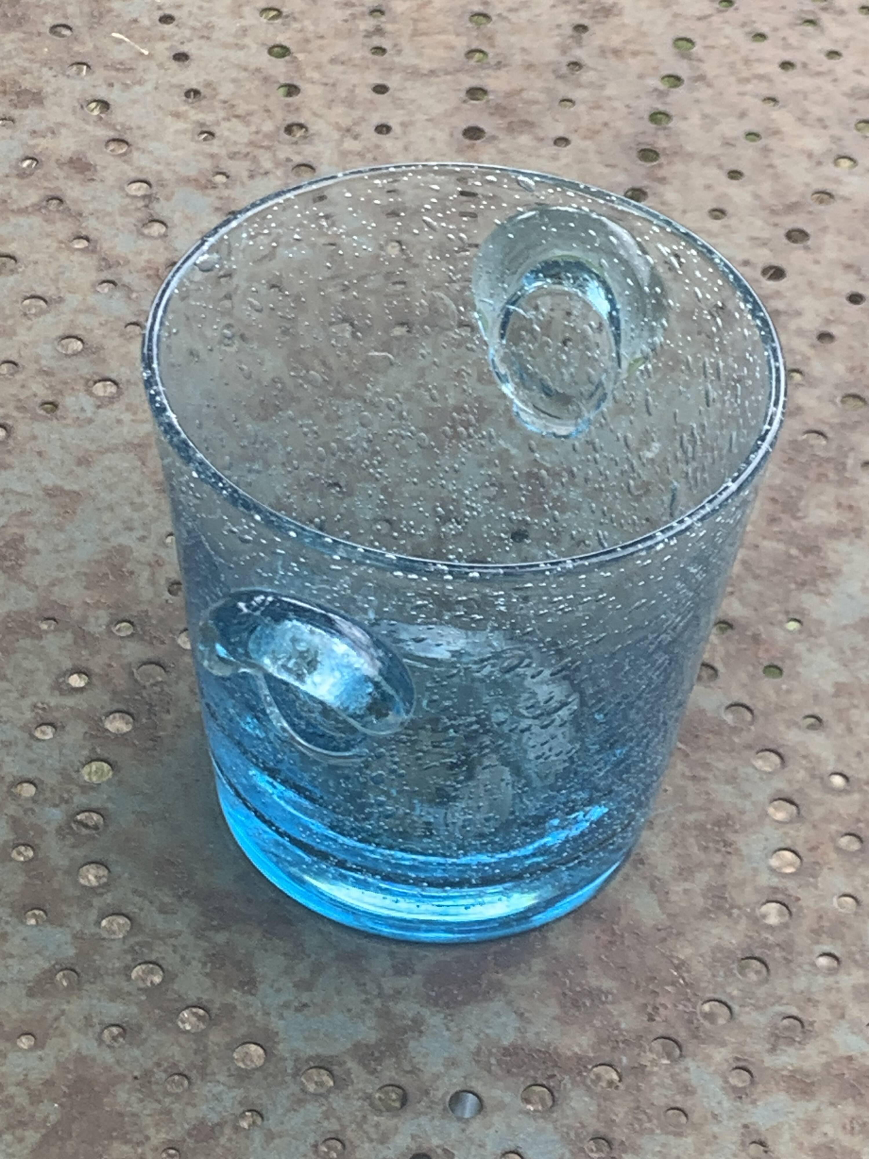 Vintage Biot Blue Blown Glass Ice Bucket