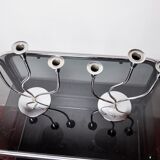 Pair of art deco candlesticks in stainless steel 3 flames, Spain, 1970