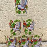 Six vintage parakeet glasses