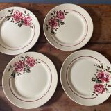 4 assiettes plates de Badonviller modèle Strasbourg à décor de roses