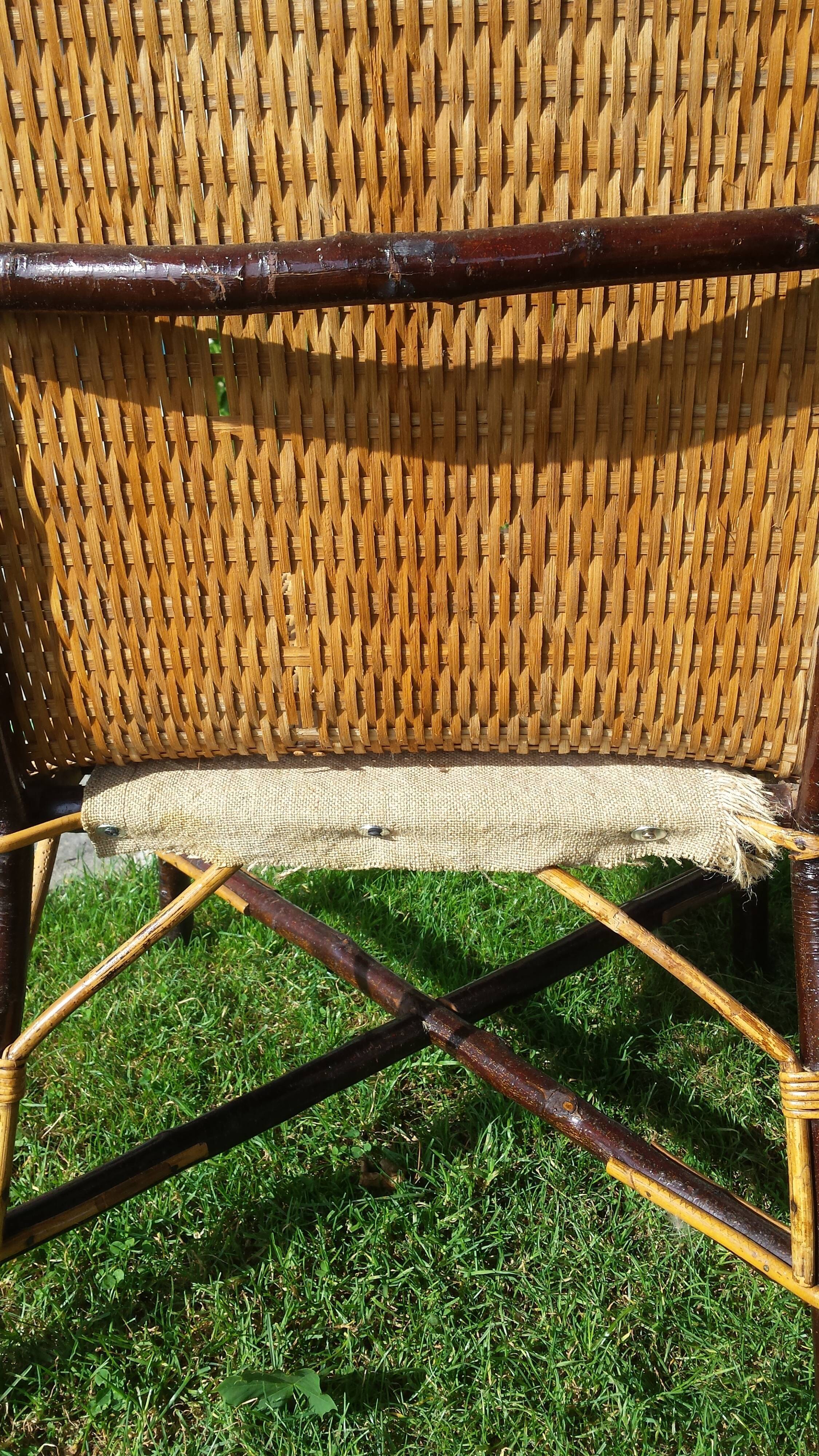 Wicker or rattan armchairs and bamboo