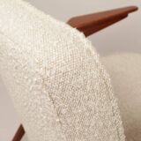 Fauteuil Bouclè de J. Chierowski, 1960 Pologne, Fauteuil en bois Design scandinave