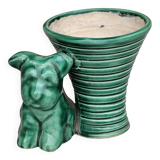 Green ceramic empty pocket dog statue