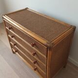 Bamboo and rattan chest of drawers, 70's