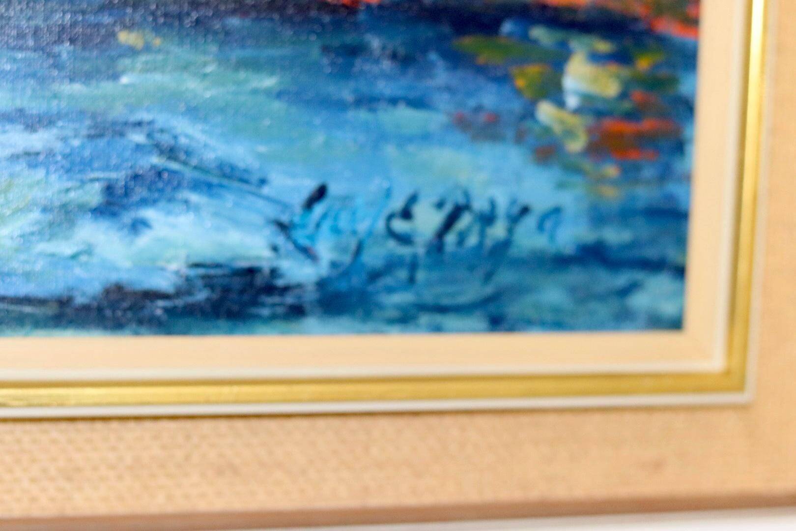 Mid-century oil painting on canvas "Landscape" - Vintage and printed