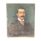 Huile sur toile par L Pacaud portrait homme a moustache 1900 XXeme