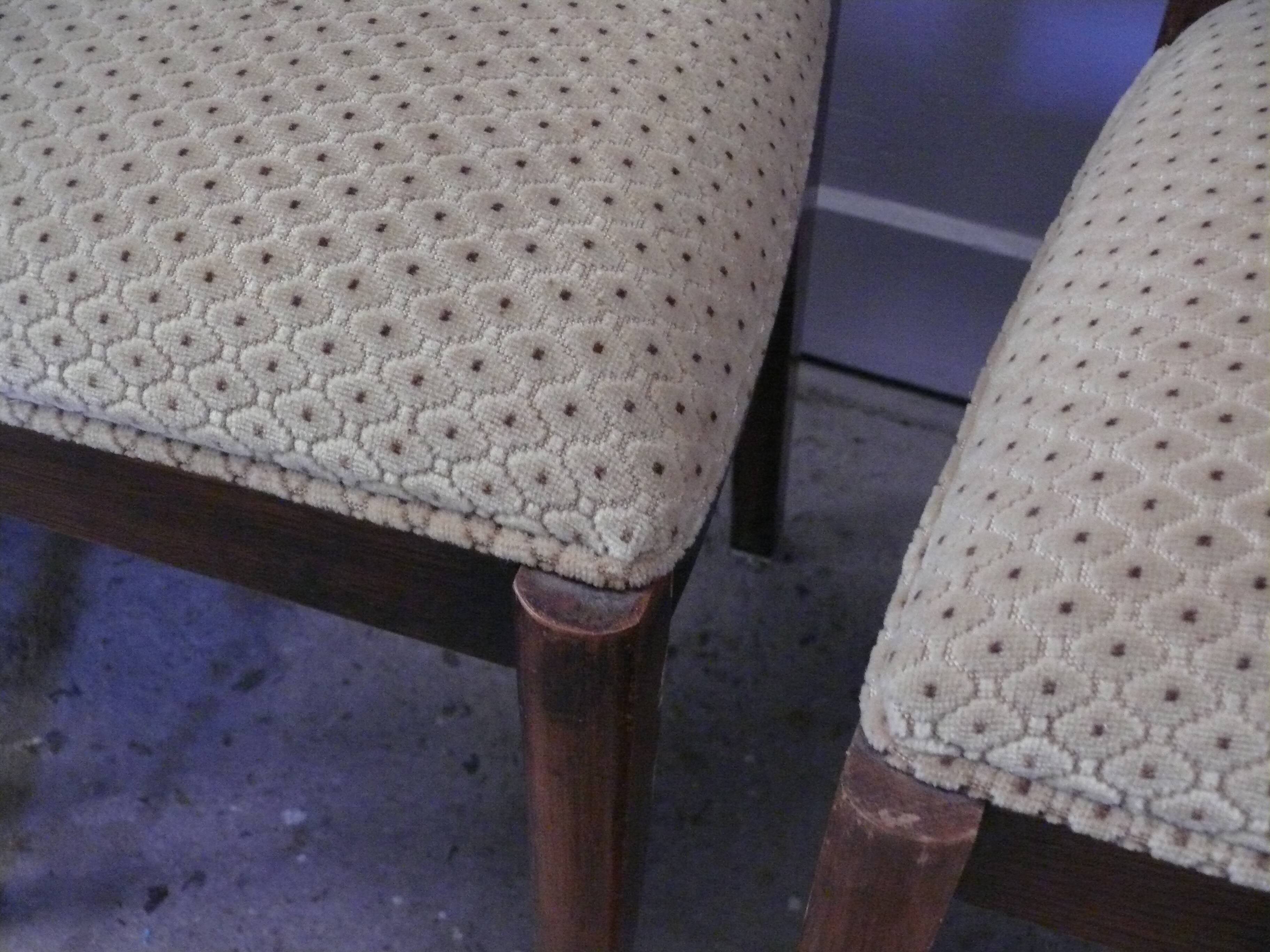 Six Art Deco chairs. Oak and original crushed velvet.