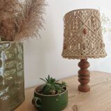 Lampe macramé vintage pied bois