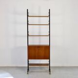 Bibliothèque modulaire autoportante en teck et acier de style italien moderne du milieu du siècle,