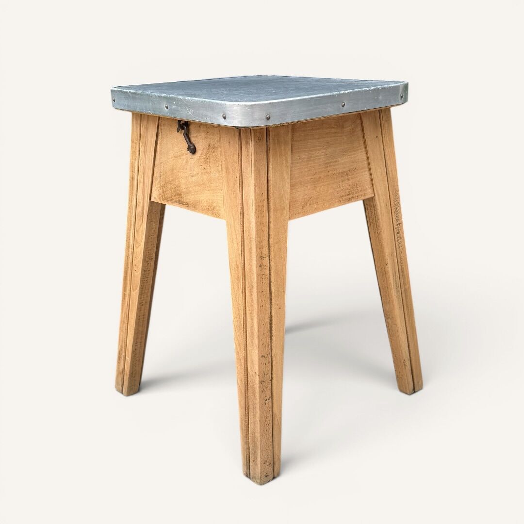 Raw wood storage stool 1950
