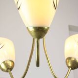 Italian Art Deco Chandelier in Brass and Yellow Glass, 1940s