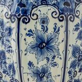 Hand-Painted Ceramic Table Lamp in Delft Blue and White with Ikat Shade