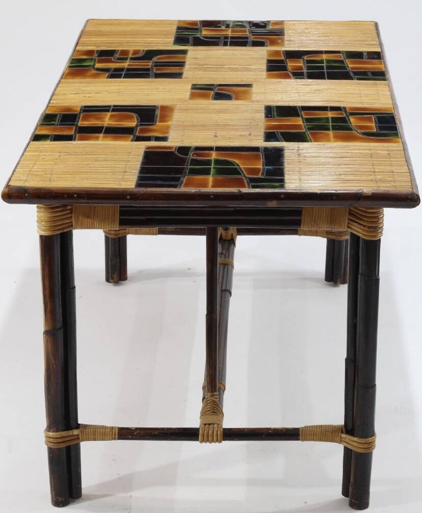Adrien audoux & frida minet (20th century), dining table in stained rattan,
