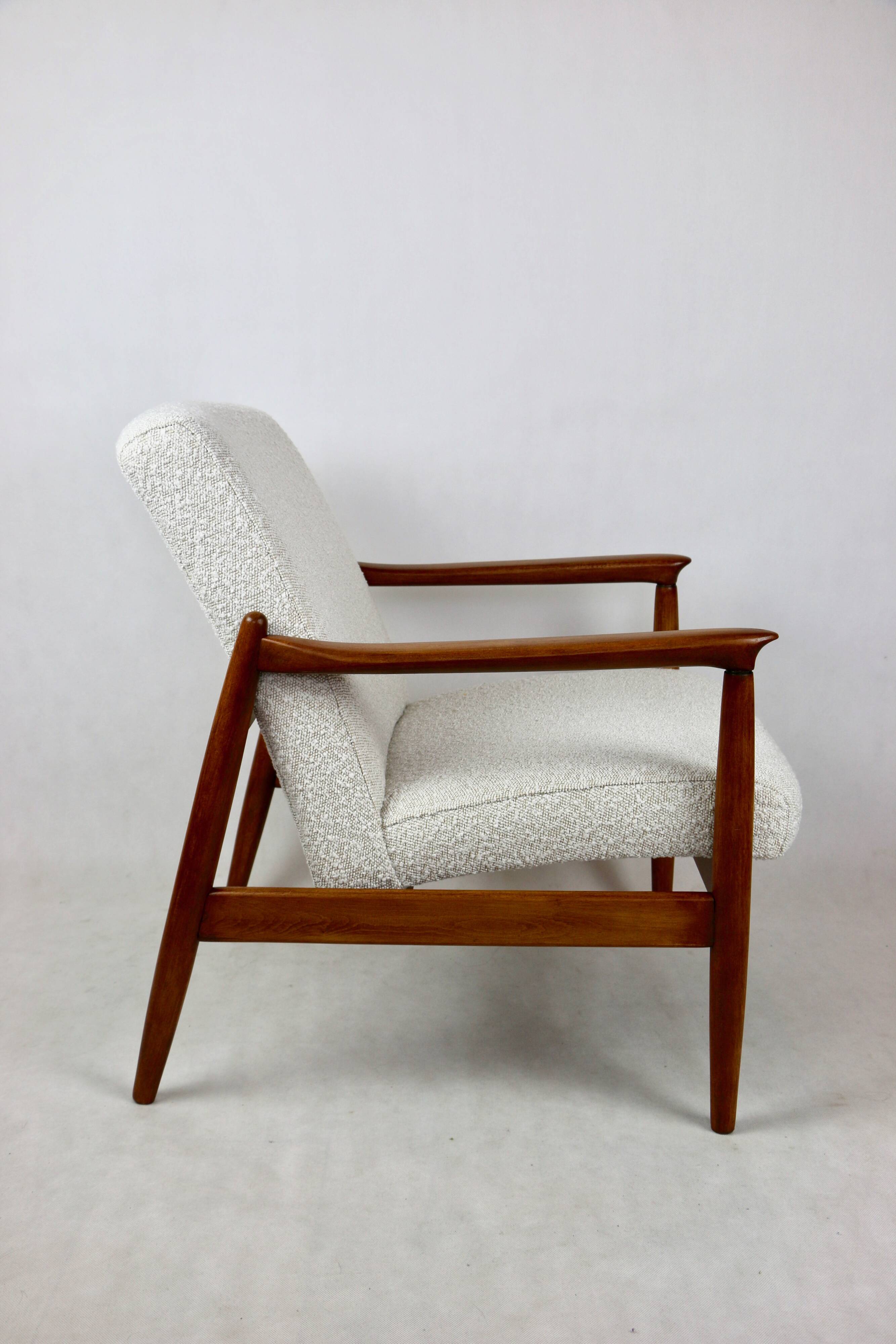 GFM-64 Brown Armchair in White Ivory Bouclé attributed to Edmund Homa, 1970s