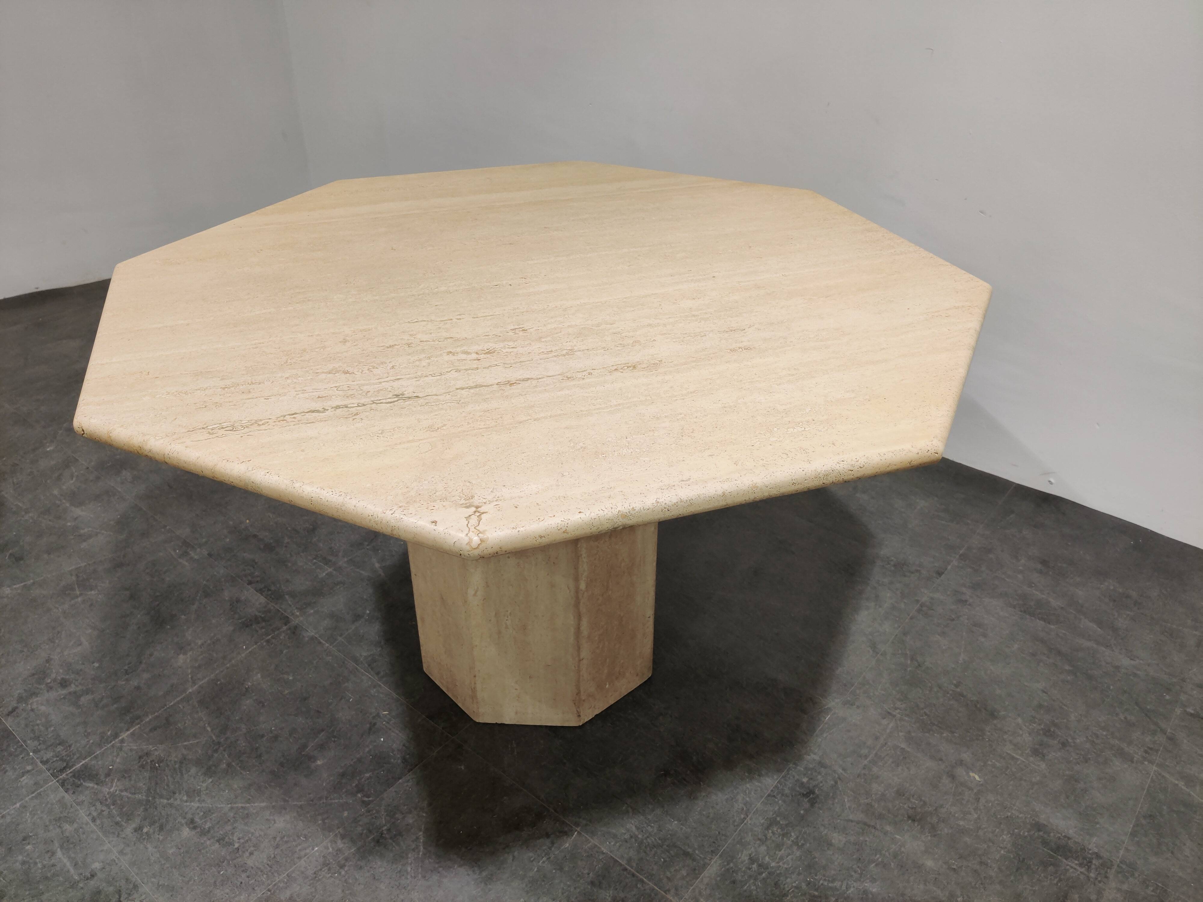 Vintage octagonal travertine dining table, 1970s