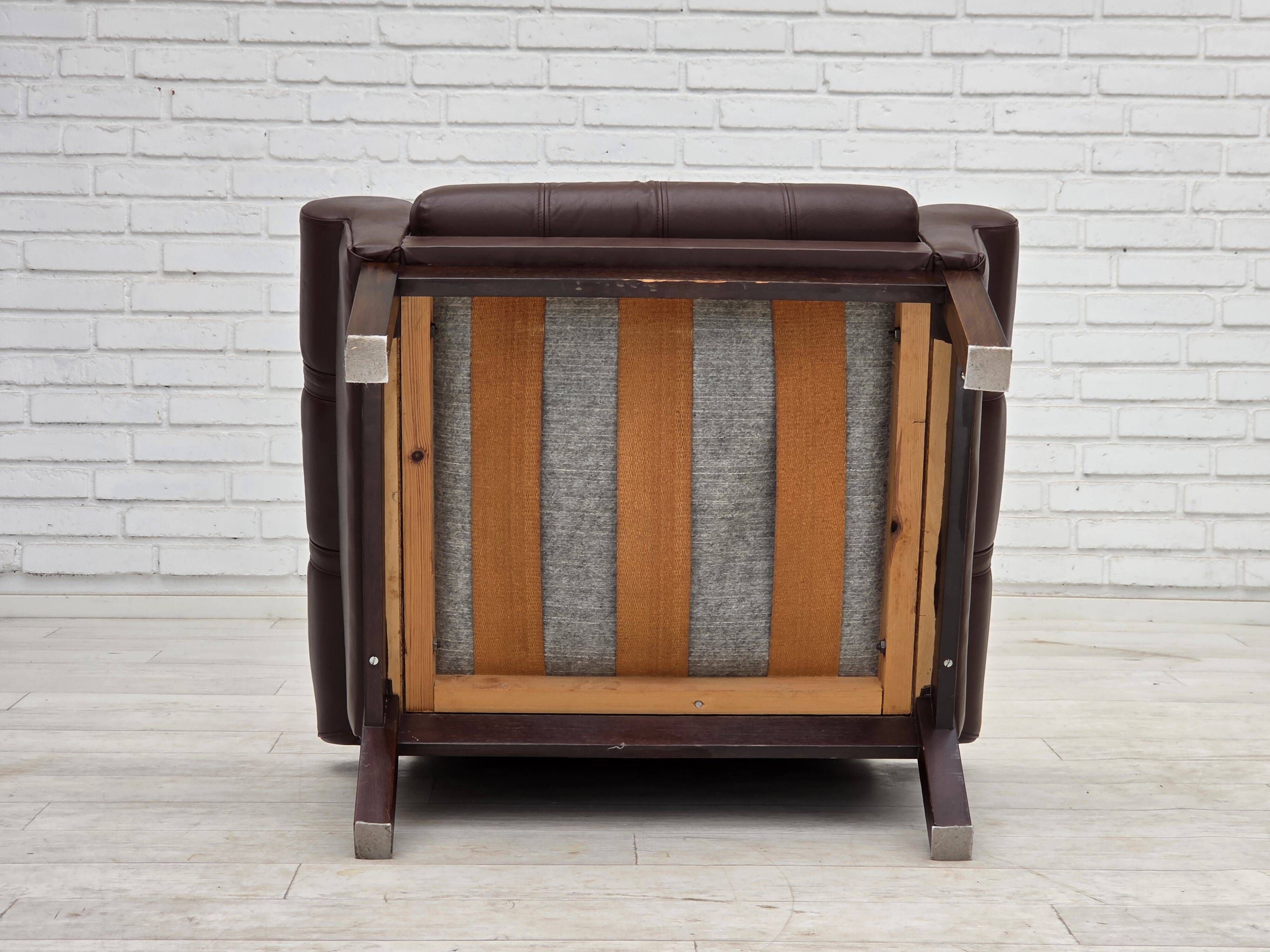 1970s, Danish armchair, original brown furniture leather.