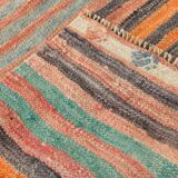 6x7 Pale Red Striped Vintage Kilim Rug, 201x227Cm