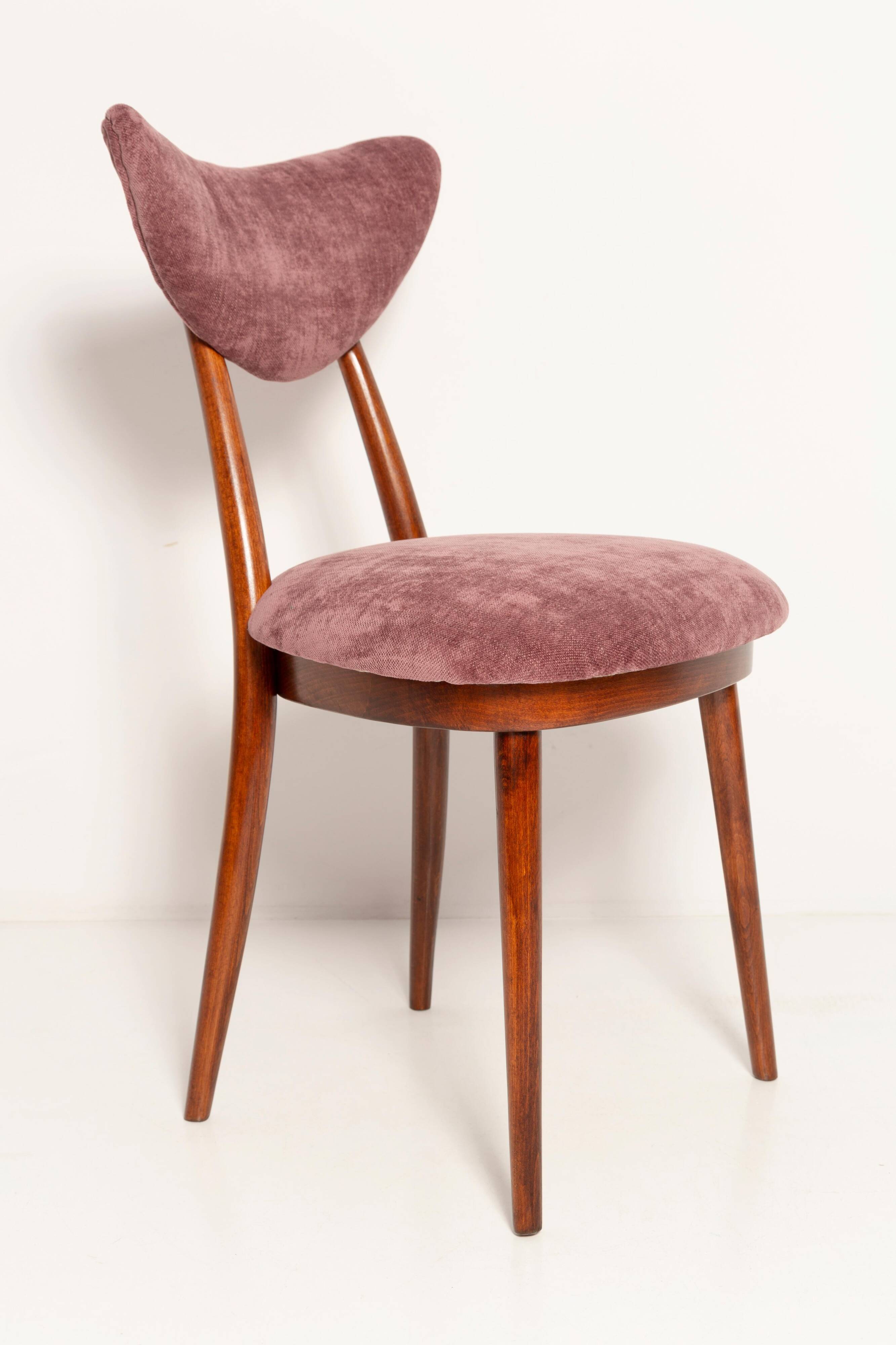 Heart-shaped chair in burgundy velvet, pink, violet, mid-century, Europe, 1960s.