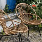 Pair of rattan patio armchairs
