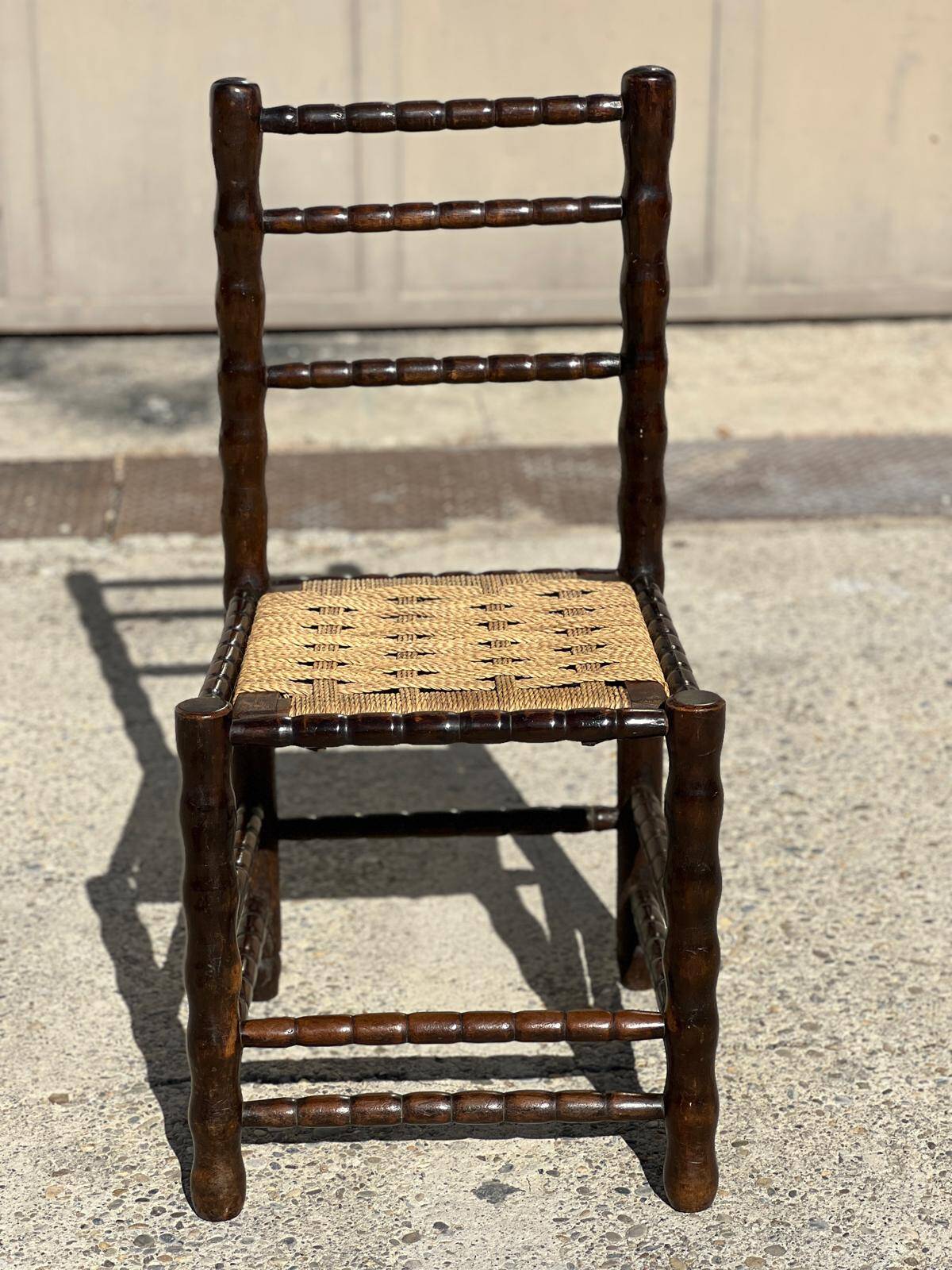 4 wooden and rope bobbin leg chairs attributed to Charles Dudouyt 1940