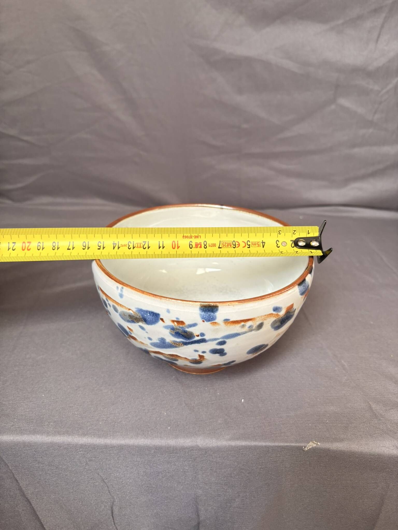 Ancient Bowl Tea Chawan Japan Mingei Ceramic Blue Brown
