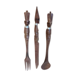 Set of 3 cutlery made of raw exotic wood from Kenya