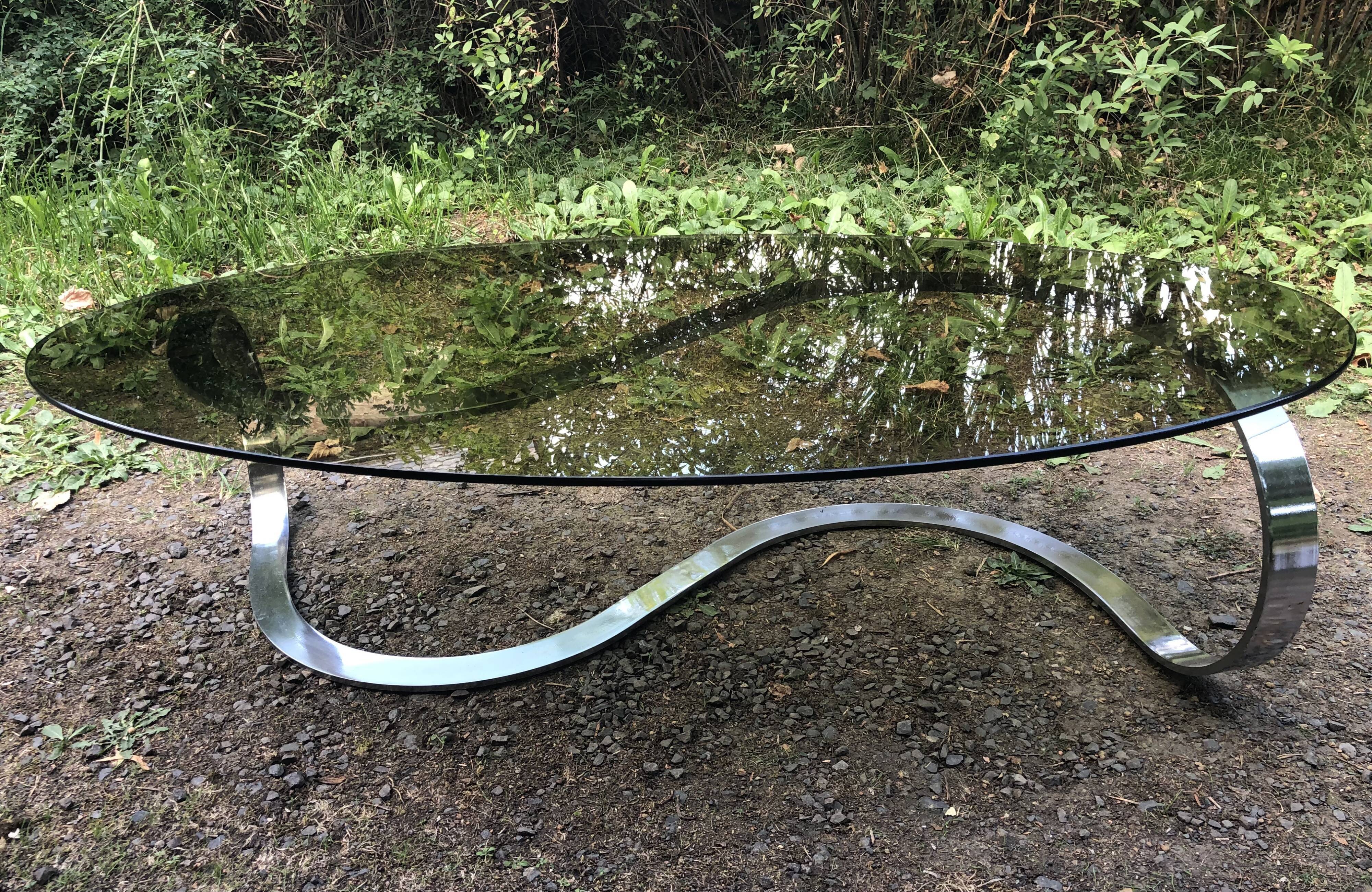 Coffee table smoked glass and chrome metal foot