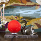 Lamp signed M.Leducq, table lamp swan regulates on marble, ball lamp, art deco lamp, 30's