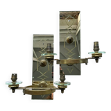 Pair of Italian art deco wall lights in mirror and brass, vintage, 1930s