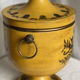 Vintage 1960s painted metal ice bucket from Italy in yellow and gold.