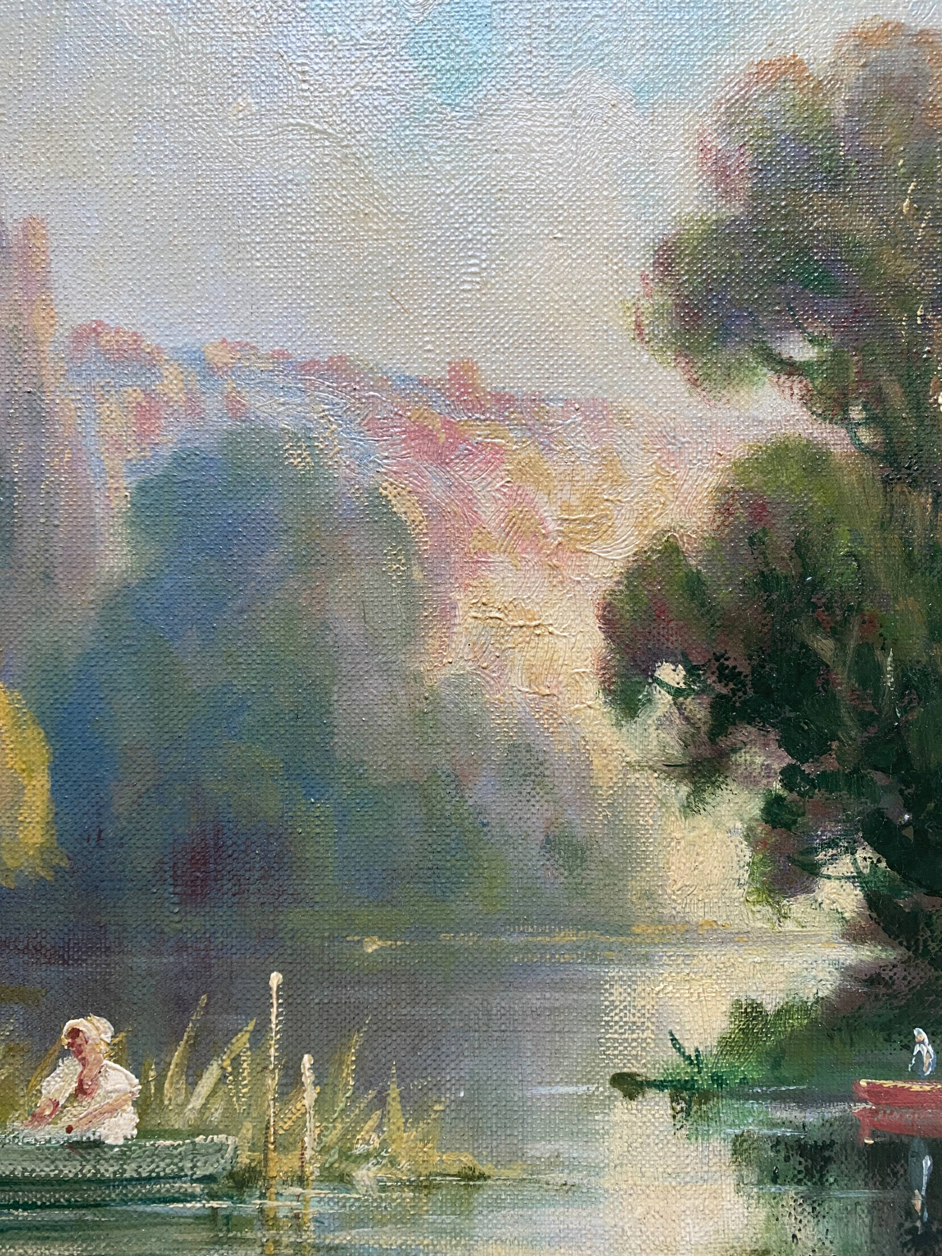 Painting "River bathed in light" HST Post impressionist signed