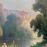 Painting "River bathed in light" HST Post impressionist signed