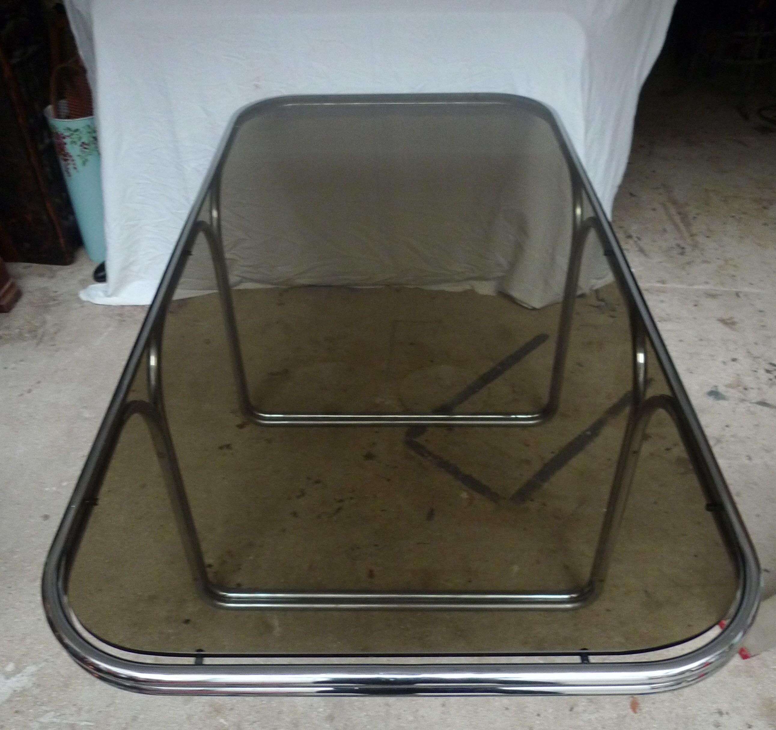 Smoked glass table, metal structure