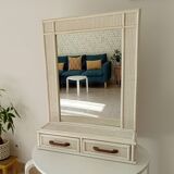 Large vintage rattan and cane mirror from the 70s