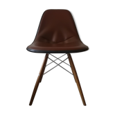 DSW chair with glossy brown leather by Charles & Ray Eames for Herman Miller, 1970