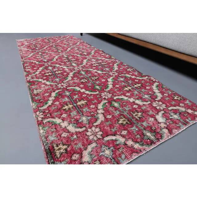 Vintage Turkish Oushak Handmade Wool Cotton Pink Runner 76x200