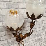 fleural wall lamp vintage golden metal Italian design 1960 murano mazzega